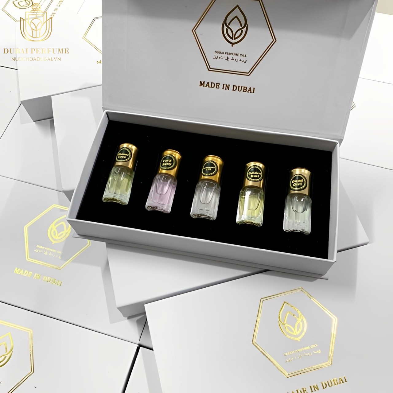 Combo Set 5 Lọ Tinh Dầu Nước Hoa Dubai Thiết Kế Dạng Bi Lăn 4ml