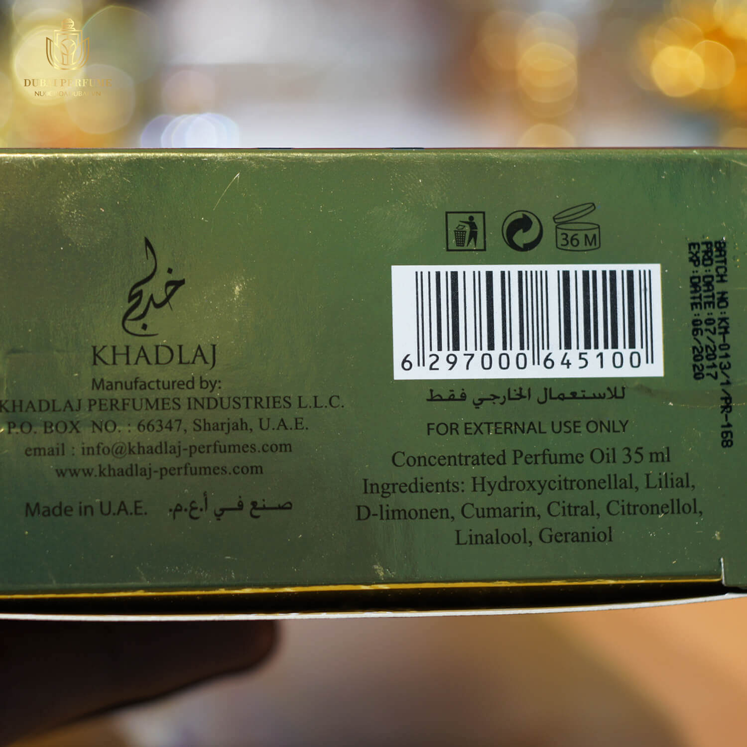 Mã vạch và nơi sản xuất của tinh dầu Dubai